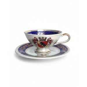 GVD Bavaria Bern Switzerland Coat of Arms Lusterware Tea Cup Saucer Cobalt Gold